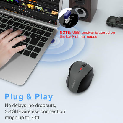 Wireless Mouse, Computer Mouse 18 Months Battery Life Cordless Mouse, 5 Level 4800 DPI, 6 Button Ergo Wireless Mice, 2.4G Portable USB Wireless Mouse for Laptop, Mac, Chromebook, PC, Windows
